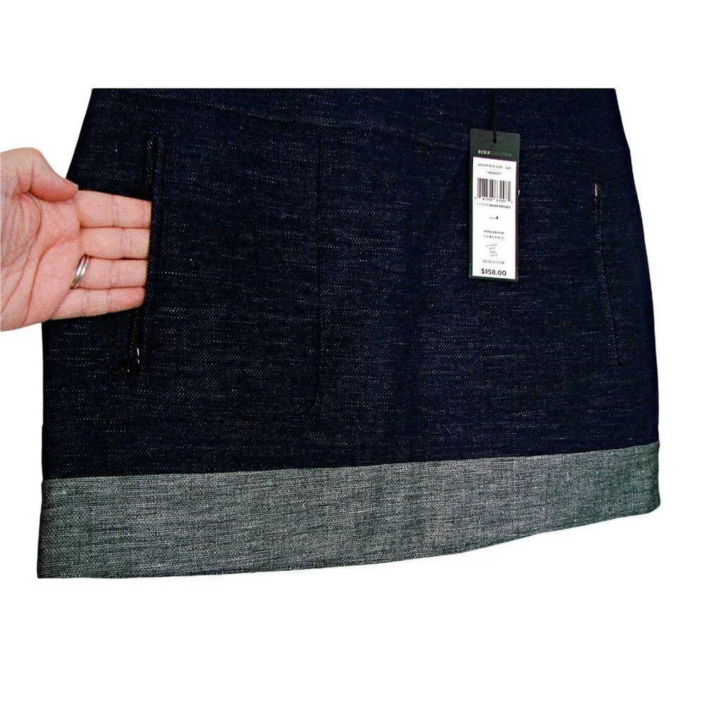 BCBG Maxazria Womens Denim Alden Blocked Hem Straight Skirt Blue Gray Wash Sz 4 - Picture 2 of 12